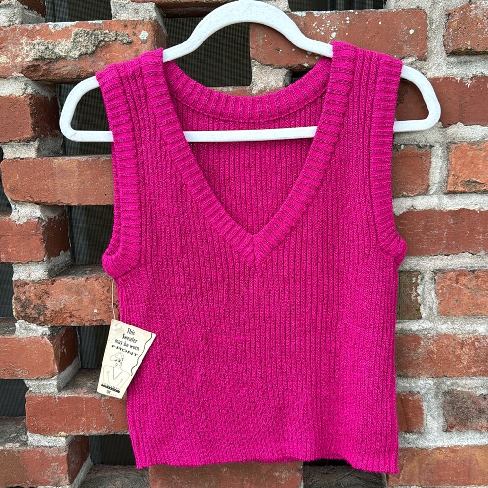 Vintage 80’s Knit Metallic Threads Electric Purple Pink Vest L